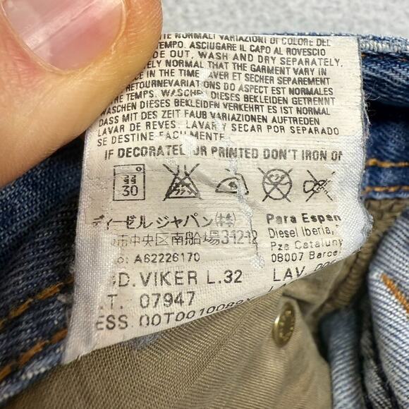 Diesel jeans mens 33 Fits 35x32 Blue Straight Whisker Viker Vintage y2k Whisker - Picture 13 of 15